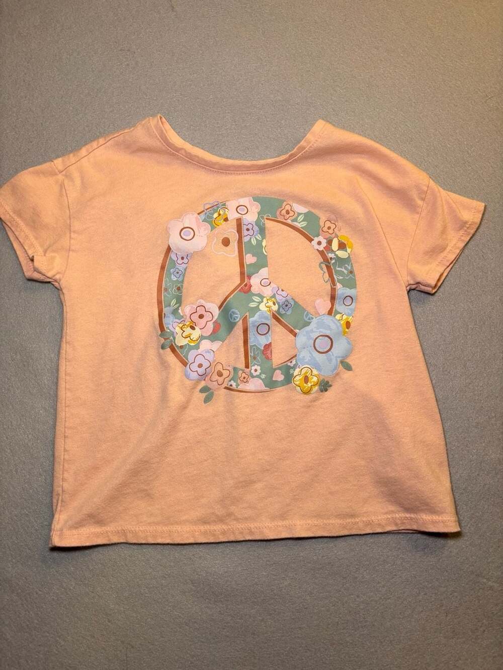 Garanimals Peace Sign T-Shirt Size 4T Peach Floral Short Sleeve